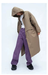 Hooded Long Water-resistant Waist-cinched Trench Coat
