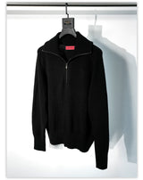 Ribbed Knit Half-Zip Long Sleeve Top