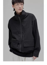 Color Block Zip Pocket Short Jacket