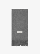 Soft Black Grey Fringed Wool Scarf