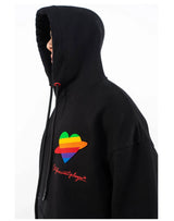 Loose Rainbow Heart Couple Hoodies