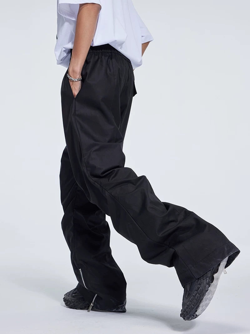 Double Pleated Zip Straight Loose Pants