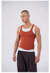 Black Red Faux Two-piece Men's Vest