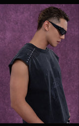 Men's Gray Rivet Print Tank Tops