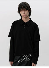 Black Boxy Fit Fake Two-Piece Polo