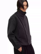 Collared Buttoned Adjustable Waist Wool Jacket