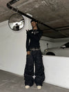 Studded Pleated Raw Lumberjack Denim Jeans