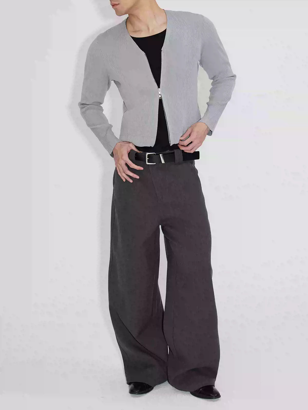 Wrinkle-resistant Wool-like Asymmetrical Cargo Dress Pants