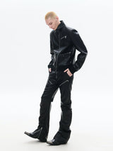 Black Slim Fit Zip-Collar Leather Jacket