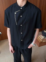 Contrast False Placket Short Sleeve Shirt