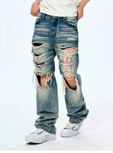 Men's Distressed Washed Straight Leg Jeans