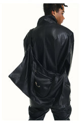Leather Crossbody Bag with Metal Plaque