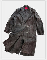 Collared Distressed Tie-dye Denim Coat