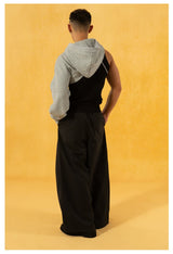 Off-White Single-sleeve Off-shoulder Loose Crop Hoodie