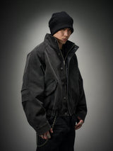 Loose Stand Collar Washed Canvas Coat