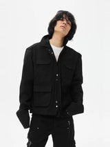 Two-Tone Cropped Lace Pocket Magnetic Jacket