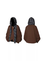 Striped Plaid Loose Crop Lapel Hoodie