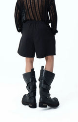 Men's Black Gray Elastic Waist Shorts