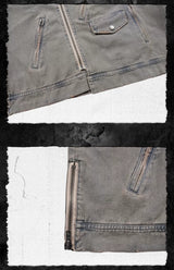 Vintage Sand Zip Denim Biker Jacket