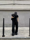 Black Loose Pleated Flare Cotton Sweatpants