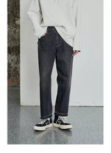 Vintage Washed Distressed Straight Cropped Jeans