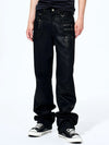 Men's Metallic Zip Waxed Straight Jeans
