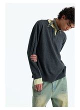 Wool Blend Layered Contrast Knit Sweater