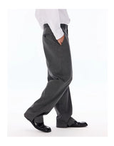 Grey Pinstripe Wool Blend Trousers