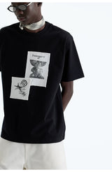 Frayed Printed Cotton Crew Neck Tee