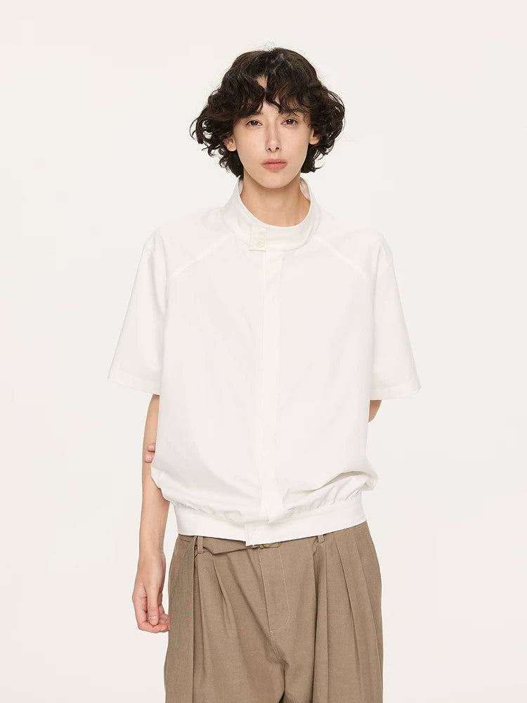 White Short Sleeve Harrington Houndstooth Shirt