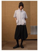 Black Pleated Leaf Jacquard Cropped Skort