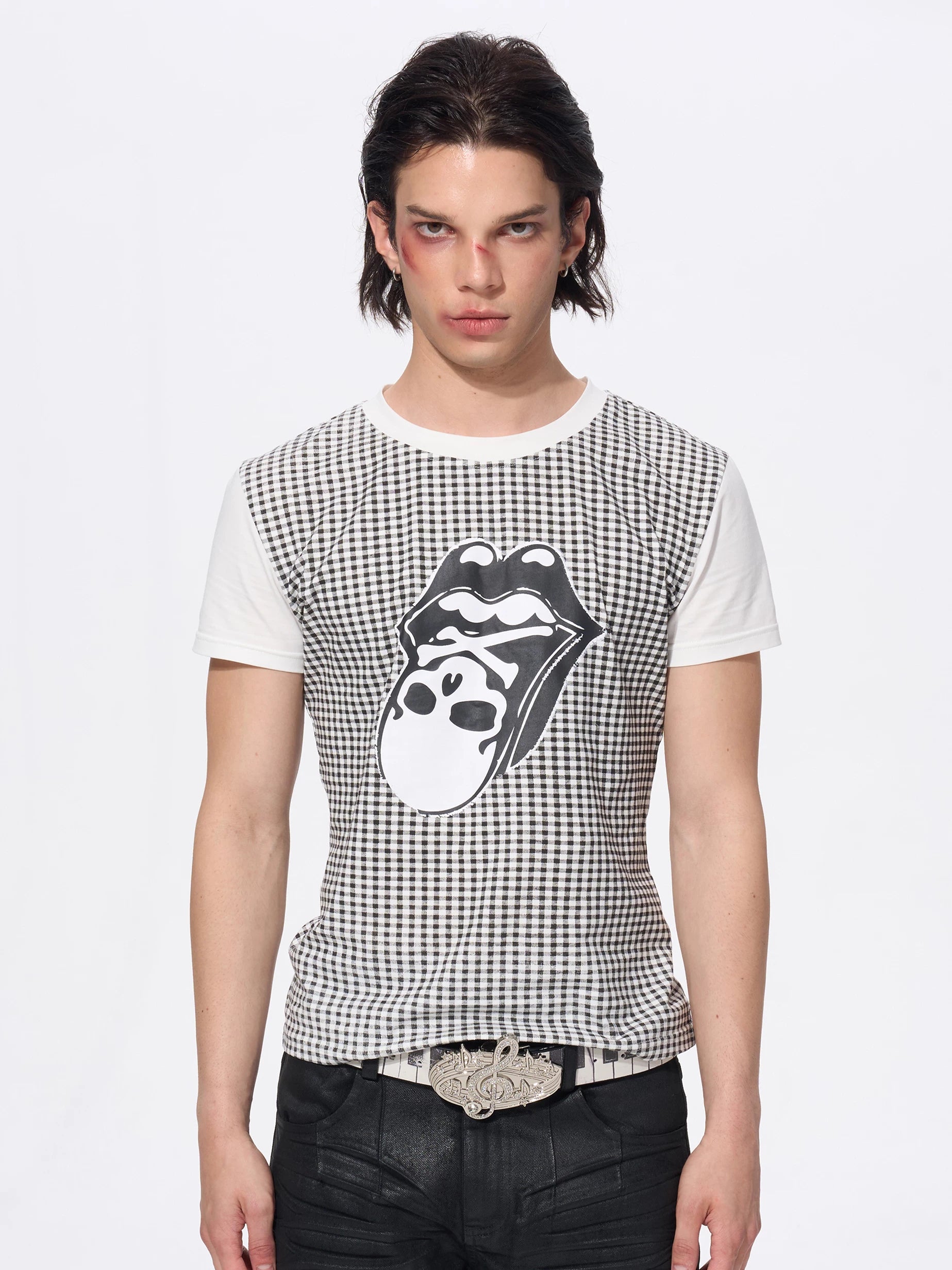 Men's Skull Print Plaid Tees