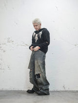 Devil Bone Jacquard Distressed Zip Cardigan