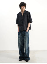 Short-Sleeve Striped Cotton Linen Shirt