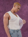 Ash Beige Double V-Neck Knit-Mesh Vest