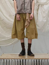 Detachable Plaid Pleated Cropped Pants