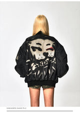 Graffiti Dog Head Print Bomber Jacket