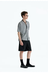 Collared Linen Blend Knit Cardigan