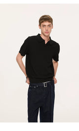Wheat Jacquard V-Neck Knit Polo Tee