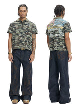 High-Density Embroidery Flared Raw Denim Jeans