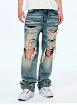 Men's Distressed Washed Straight Leg Jeans