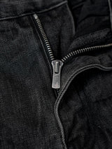 Distressed Washed Black Slub Straight Jeans