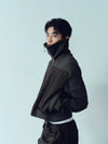Army Green Ribbed Zip Lapel Jacket