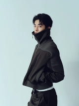 Army Green Ribbed Zip Lapel Jacket