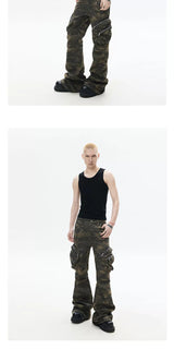 Heavy-Duty Camo Loose Flare Cargo Pants