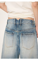 Whisker Wash Button Denim Shorts