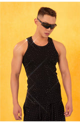 Rhinestone Ribbed Stretchy Metal Tank Tops