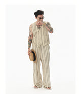 Distressed Vintage Striped Vest Pants Set