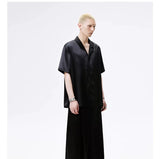 Cuban Collar Short Sleeve Satin Shirt