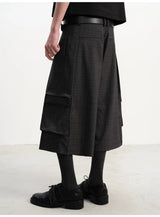 Straight Plaid Pleated Cargo Shorts